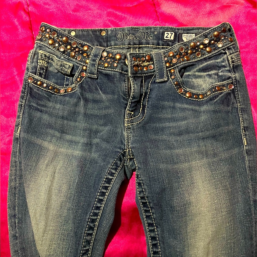 Miss Me Women's Dark Blue Studded Boot Cut Jeans